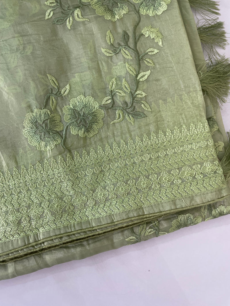 Metallic crush organza saree - MCOS624 LightGreen