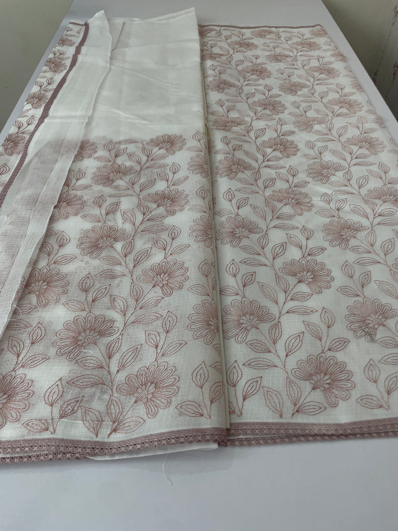 Kota cotton embriodery saree MS1490- white & DuskyPink