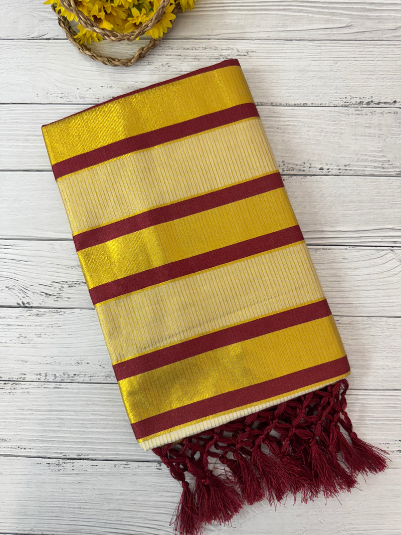 Kerala tissue saree- Gold lines