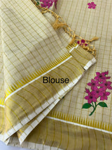 Kerala tissue cotton checks saree - Flower prints