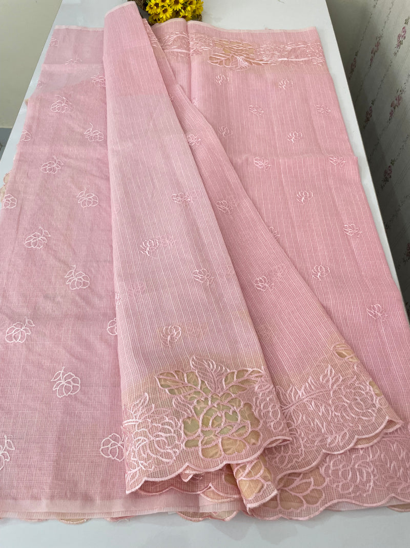 Soft kota silk saree with applique work MS85432 Pink