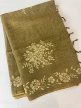 Tissue Linen Saree with applique work MRS890