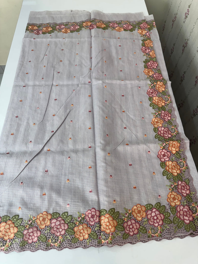 Embriodery Kota Silk Cutwork saree SBLCYTM- PastelLavender