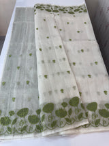 Tissue silk saree with zari checks and applique work  MSH105- Offwhite to Green