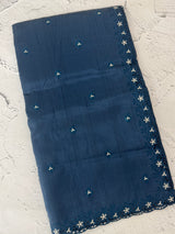 Blended tussar saree with cutwork border- MSHK268 MidnightBlue
