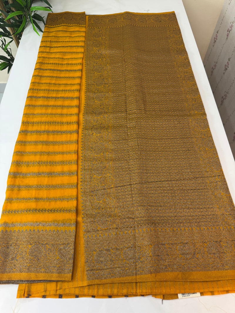 Semi banarasi Khaddi Georgette saree - SYANRTC Mustard