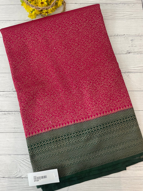Banarasi semi katan saree with contrast border MS6665 - Pink to Green