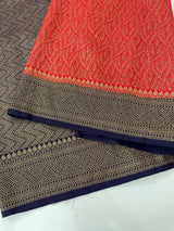 Banarasi semi katan saree with contrast border SHKNTNM - Red to DarkBlue