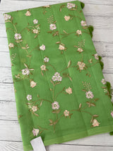 Kota Supernet embriodery saree SHSNYNM- Green