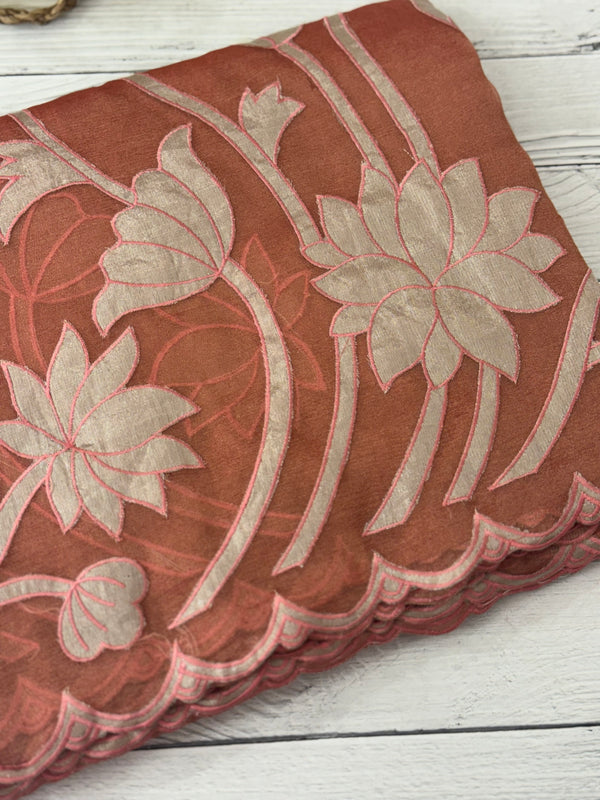 Dual tone Crush silk Organza Applique work saree MS14567- DuskyRustPeach