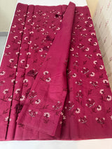Crushed Blended tussar silk saree with embroidery- MSB7654 Cranberry