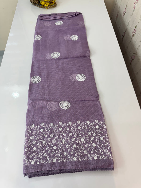 Kota checks saree with embroidery SVTS31 Lavender