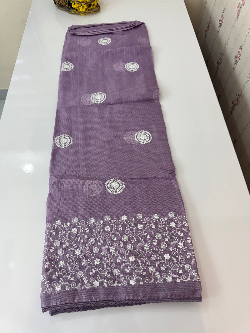 Kota checks saree with embroidery SVTS31 Lavender