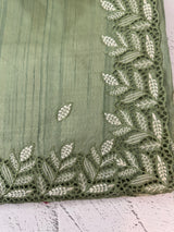 Blended tussar saree with cutwork - MSHK690 LightGreen