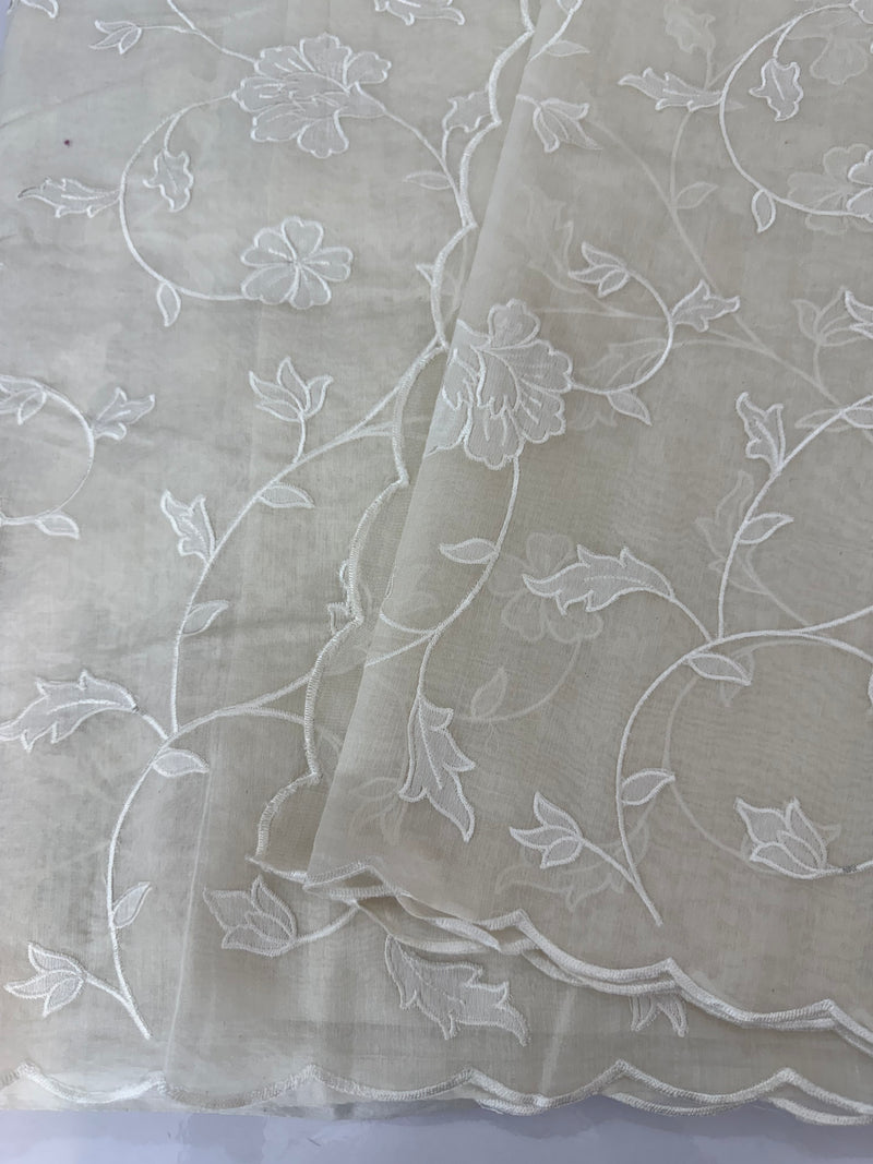 Mul chanderi applique work saree  MSH115 - Offwhite