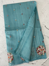 Blended tussar silk saree with embroidery- MS1072 Blue