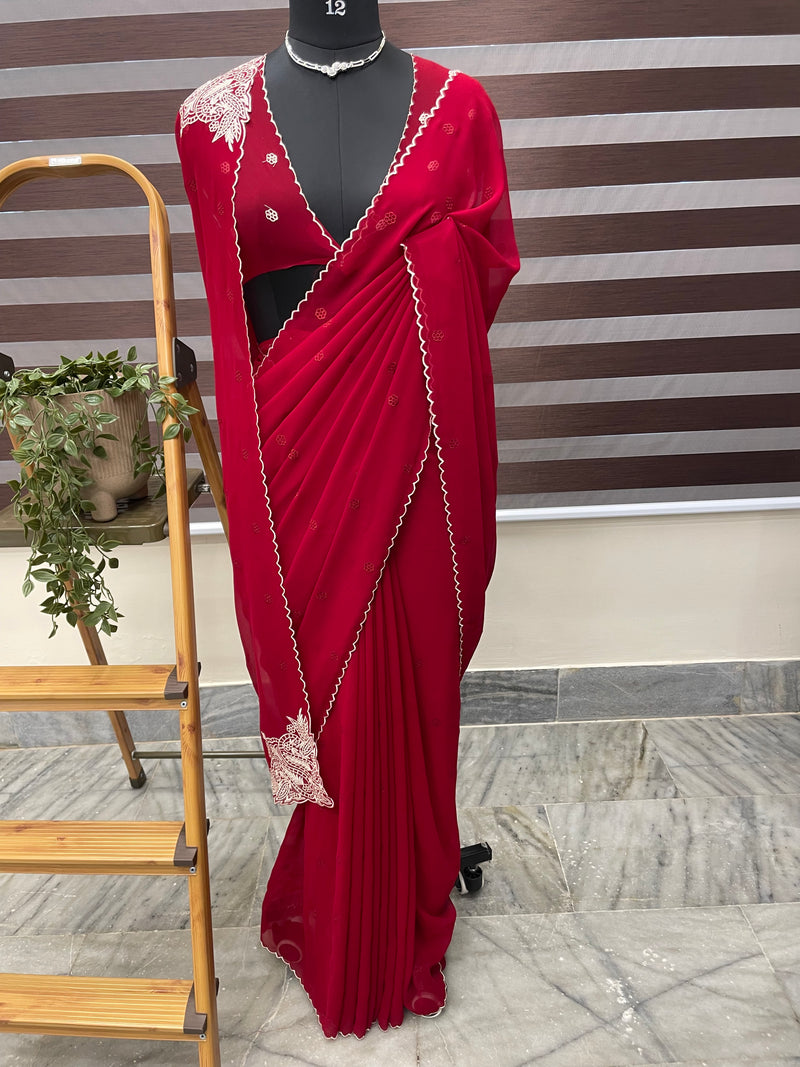 Georgette saree with scalloped border FCAD146