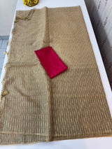 Semi organza thread work saree with soft silk blouse MOS9543 -Beige to Pink