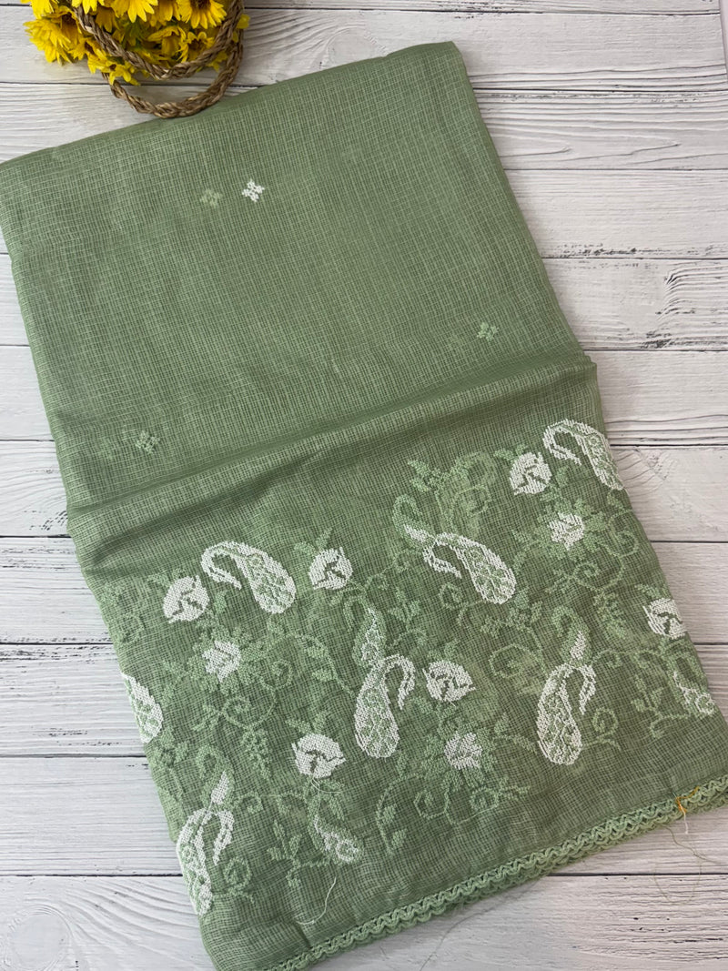 Soft kota checks saree with embroidery SVPIIY- DuskyGreen