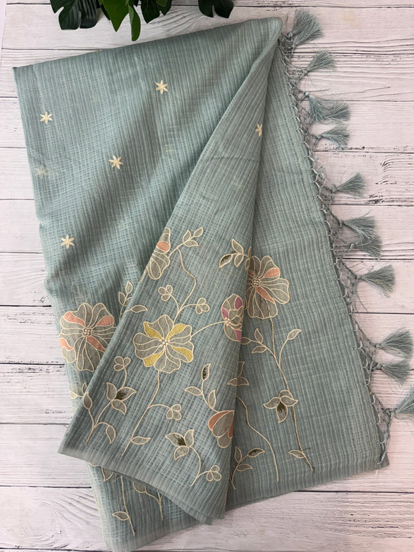 Applique and embroidery work 
 Kota Silk saree MSH118- PowderBlue