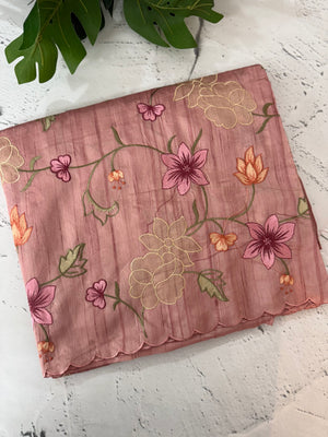 Blended tussar saree with applique work and embroidery MTSS451 DustyPeach