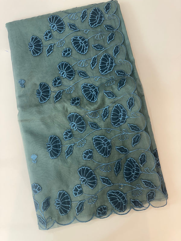 Viscose Organza saree with applique work-MSH103 MidnightBlue