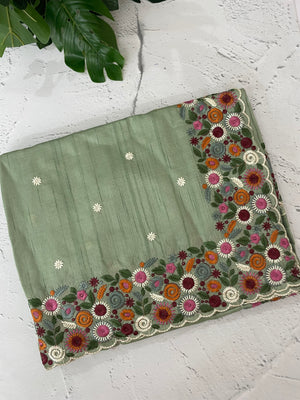 Blended tussar saree with embriodery - MSH6790 DuskyGreen