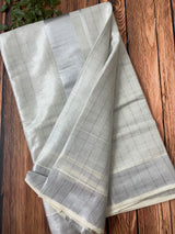 READY TO WEAR - Kerala tissue cotton saree - silver