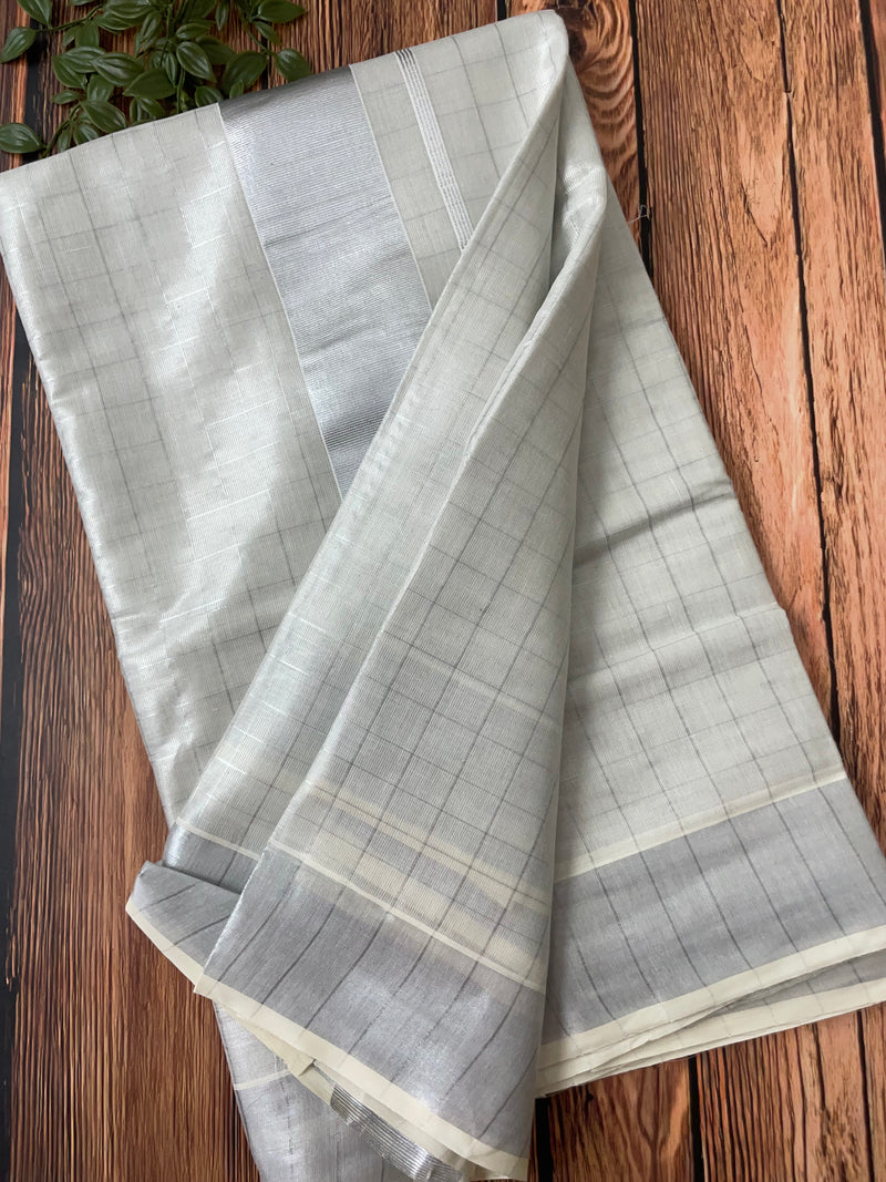 READY TO WEAR - Kerala tissue cotton saree - silver