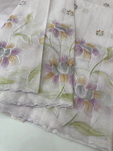 Supernet saree with embroidery and handpainting MSH104- PastelLavender
