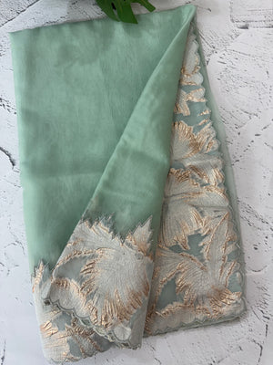 Soft Turkish Organza saree MSOS101 - Pastel JadeGreen