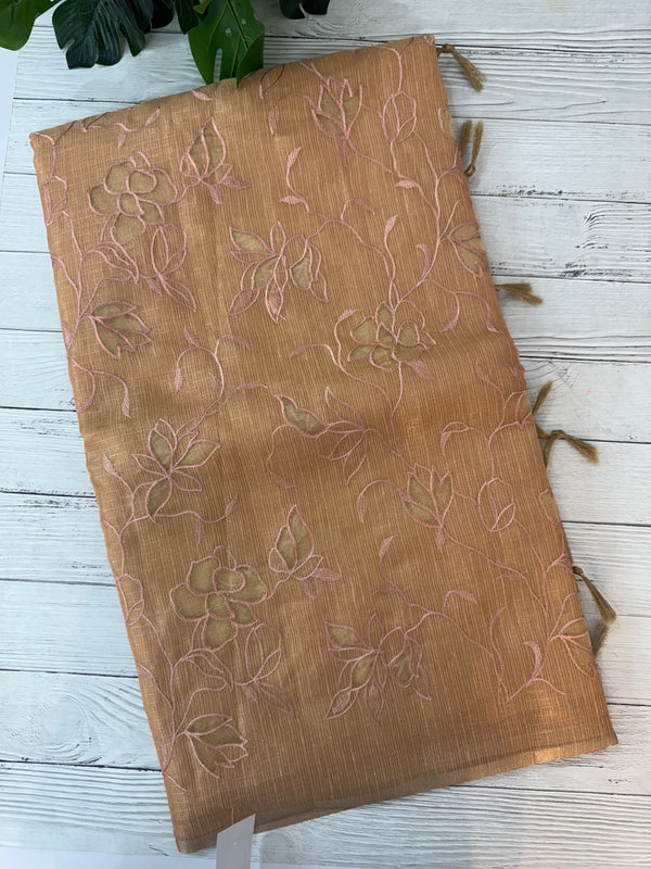 Kota Tissue Silk applique work saree MS49811 - DuskyPeach