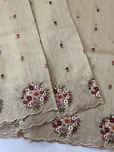 Blended tussar silk saree with embriodery - MSS564 - Beige