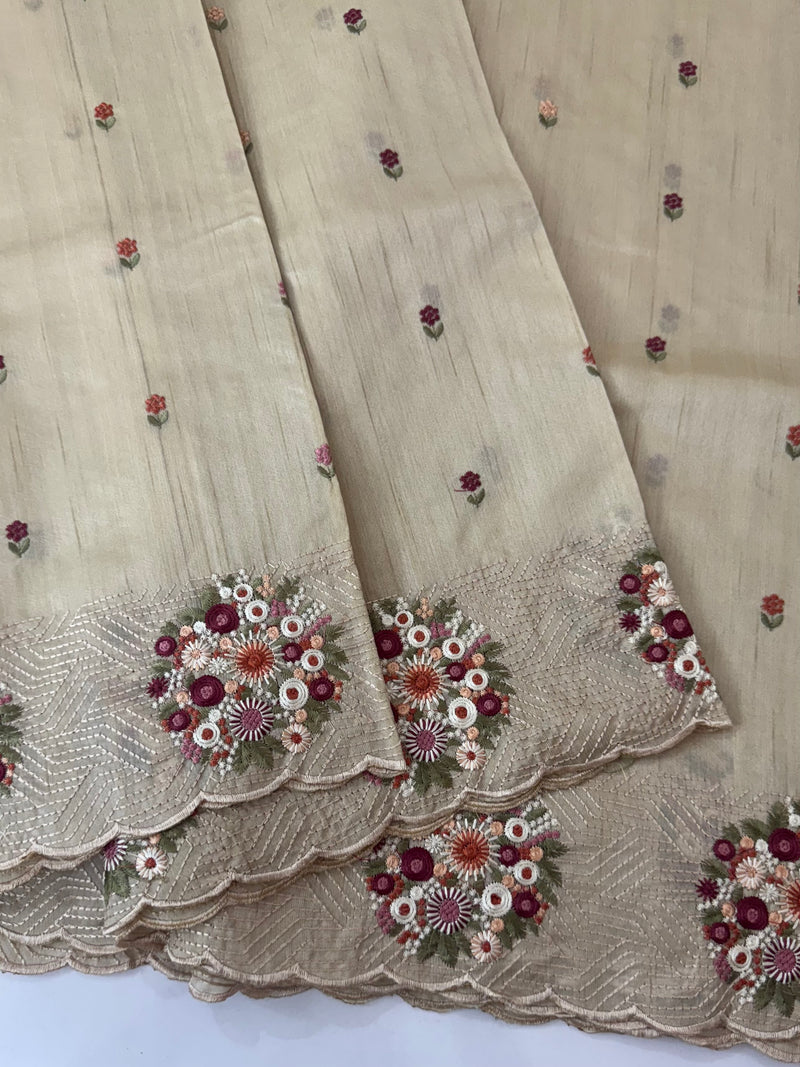 Blended tussar silk saree with embriodery - MSS564 - Beige