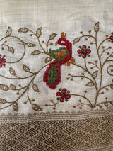 Blended tussar silk saree with embroidery- MSH490