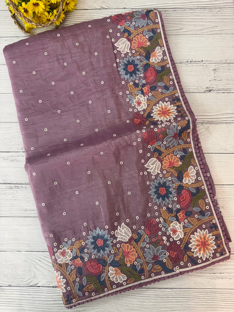 Crush Organza embroidery saree MS9741- DuskyWine