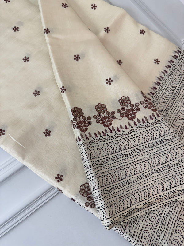 Semi Tussar embroidery saree MSTS545