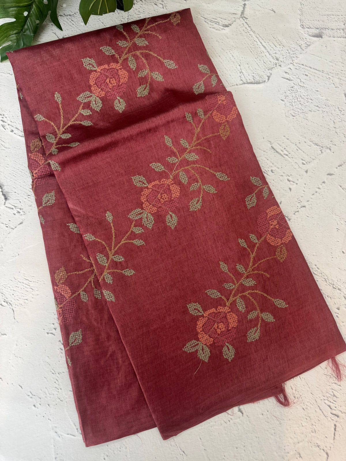 Pure desi tussar silk saree with embroidery- MTSS659 Maroon