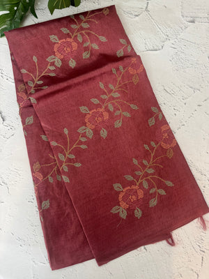 Pure desi tussar silk saree with embroidery- MTSS659 Maroon