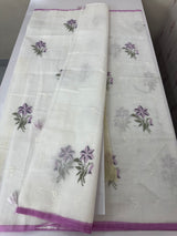 Lightweight Supernet saree with cross stitch embroidery MS142- White to Lavender