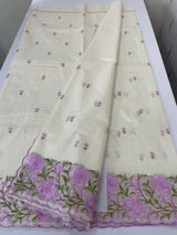 Mul chanderi embriodery saree with scalloped borders MSH176