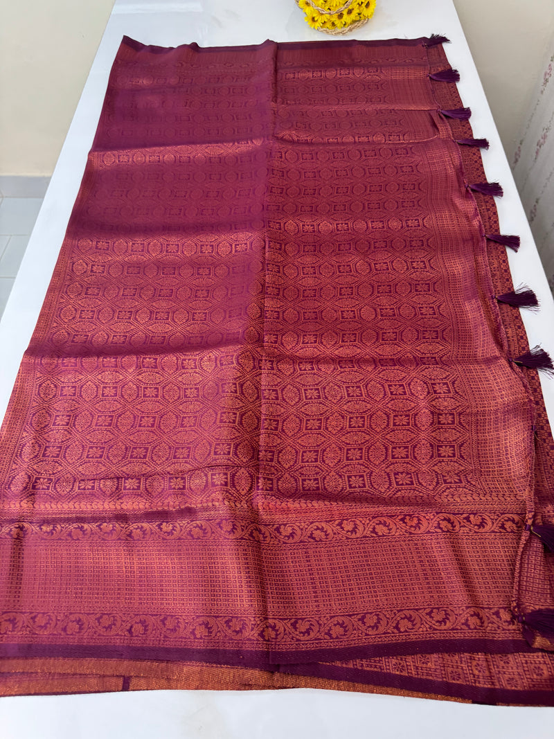 Brocade soft silk saree in copper zari weaving  MS6771