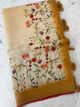 Handworked floral digital printed semi Linen Saree MS14775 (3)