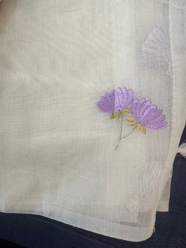 Mul chanderi saree with embriodery MSH114- Lavender flowers