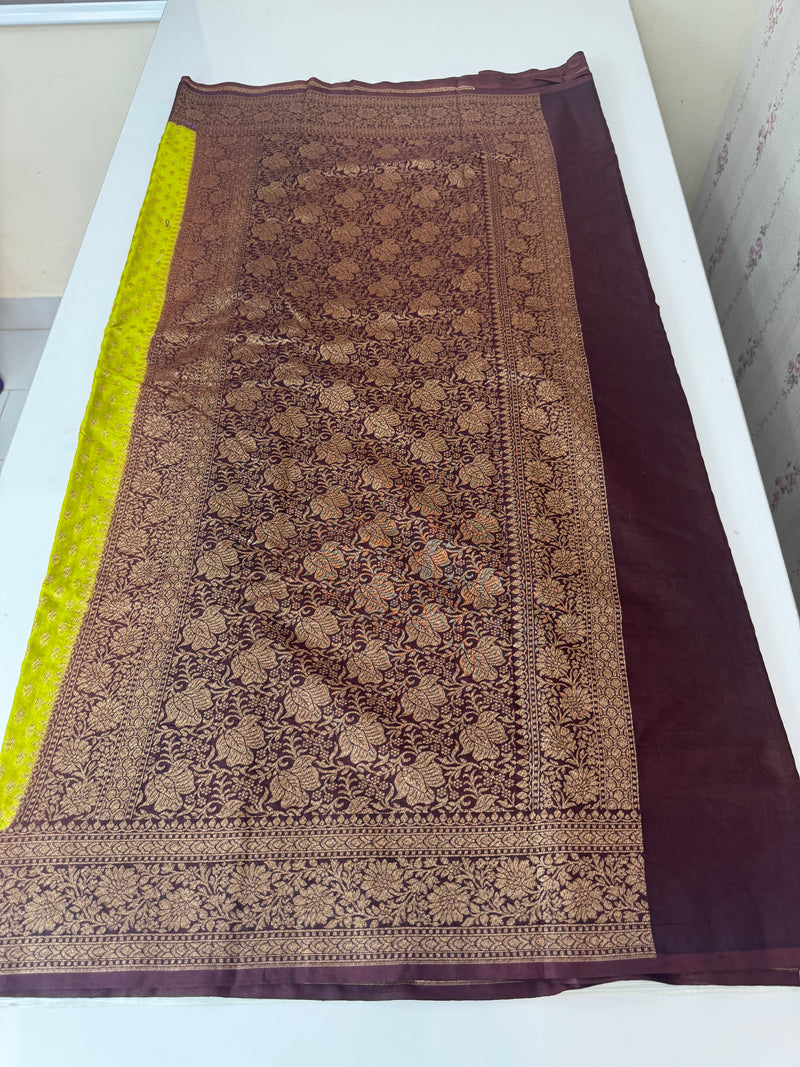 Banarasi viscose Georgette saree MKGS611- ParrotGreen to Coffee