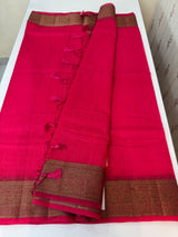 Jute silk saree with antique zari weaving MJL399 Fuchsia Pink