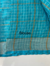 Pure Linen zari check saree MLS7869 BLUE