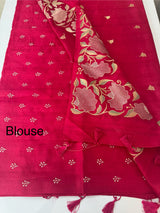Crushed Blended tussar silk saree with embroidery- SNFCYEY- DarkPink