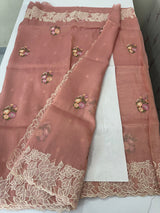Soft crush Organza saree with embroidery and applique work MS14764 Peach