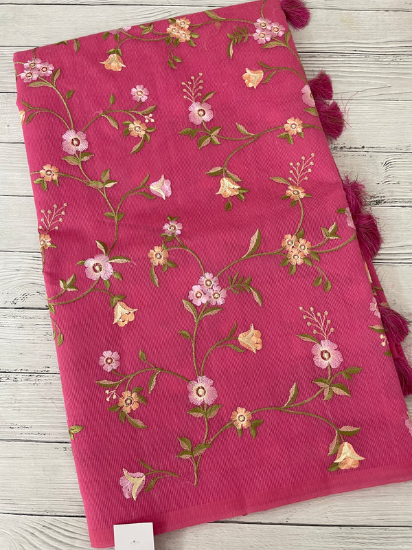 Kota Supernet embriodery saree SHSNYNM- Pink